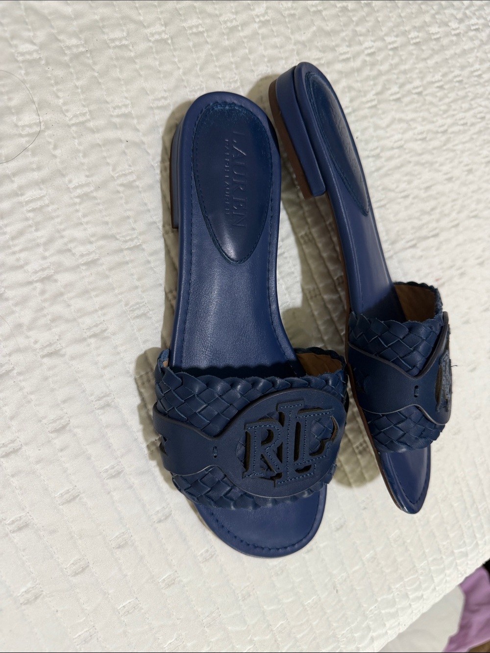 Lauren Ralph Lauren Braided Navy Leather Slide Mules